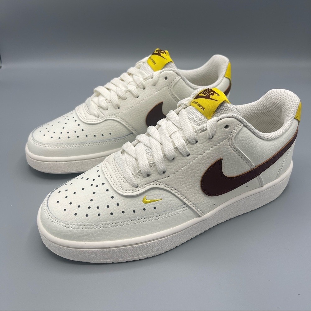 Chic and Comfortable: Nike Women's Court Vision Low - Sail/Yellow/Brown Size 8.5 - Picture 8 of 14